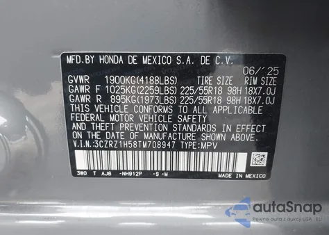 2026 Honda Hr-V 2Wd Sport from USA, damaged, VIN 3CZRZ1H58TM708947